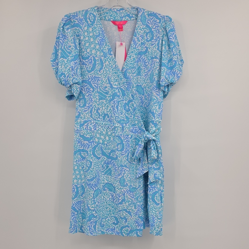 Lilly Pulitzer Sailynn Blue and White Puff Sleeve Wrap Romper
